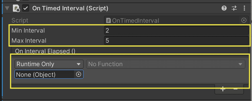 unity - set 'On Timed Intervals' script, min and max interval