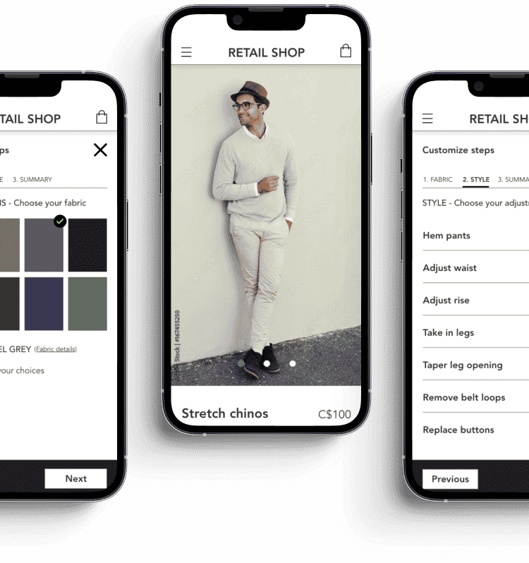 retail store ux - customization sequence - mobile screens