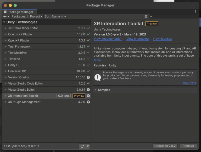 Unity package manager update