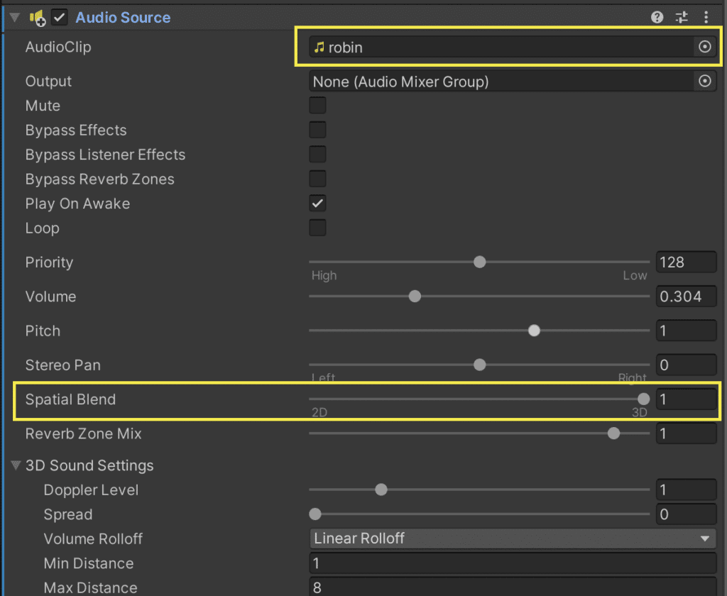unity - add audio with spacial blend