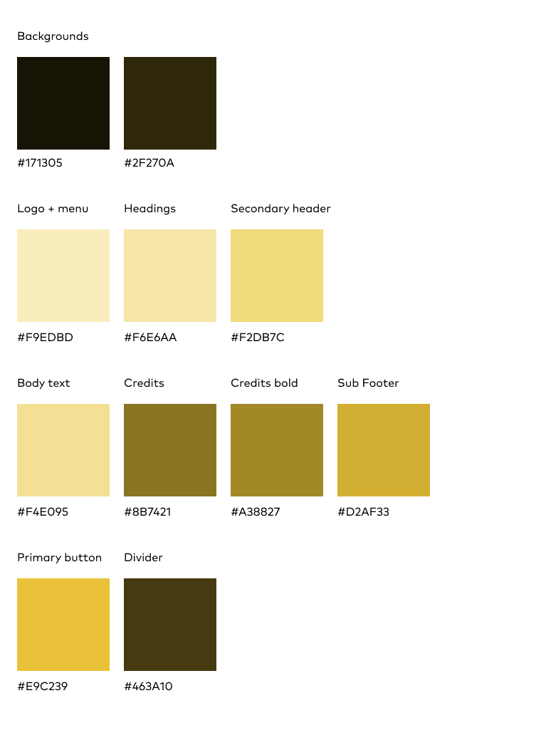 Style guide - grid of colours used for this case study